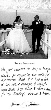 We just wanted to say a huge thanks for organising our cars for our special day
